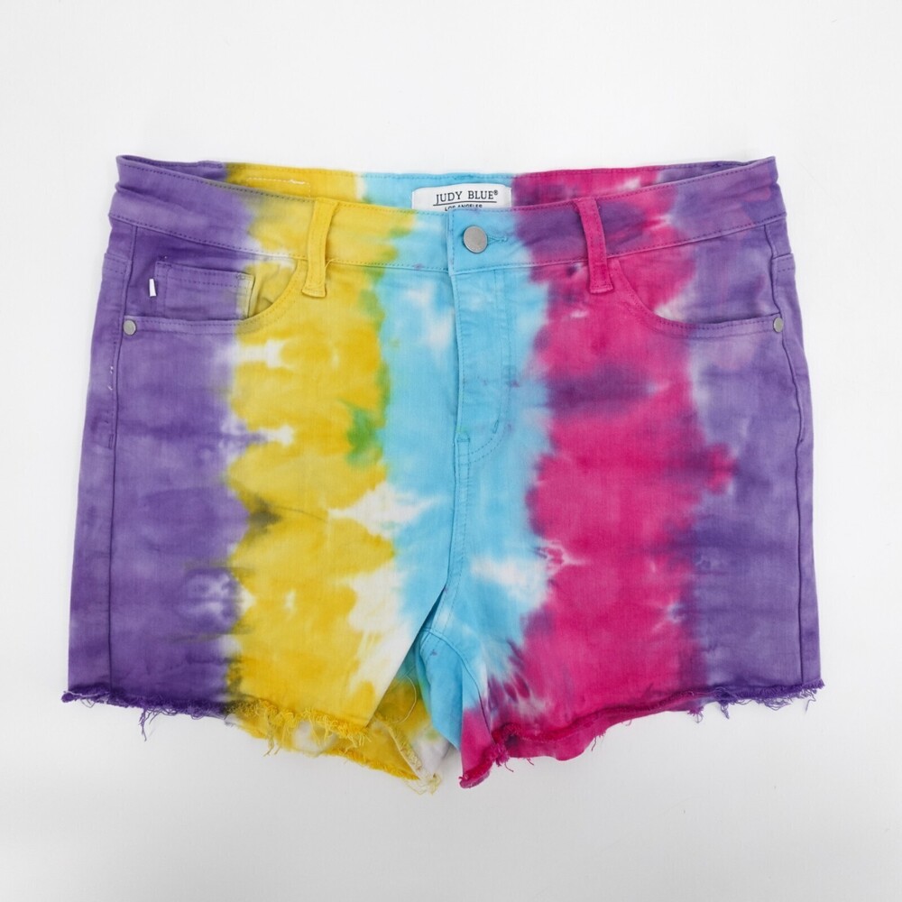 Judy Blue Shorts Womens Pink Blue XL Tie Dye Cutoff High rise Stretch
